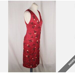 Authentic Prada Red Silk Sleeveless Dress with Beading IT Size 40